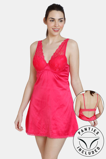 Buy Zivame Satin Babydoll With Bikini Set - Virtual Pink